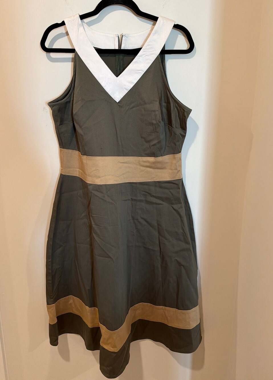 Ashley Stewart Women's Olive Green and Khaki Colorblock Sleeveless Sheath Dress - Picture 2 of 4